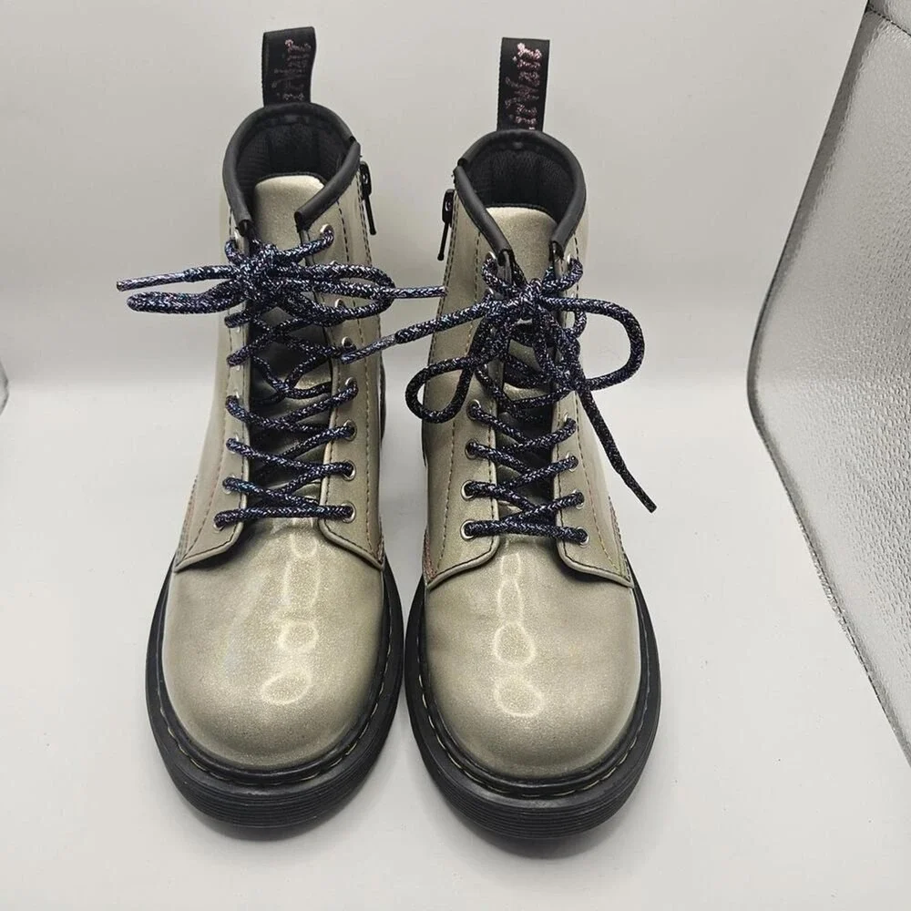 Dr Doc Martens Kids Gold Glitter Combat Grunge Alt Grunge Punk Boots 1460J Sz 3